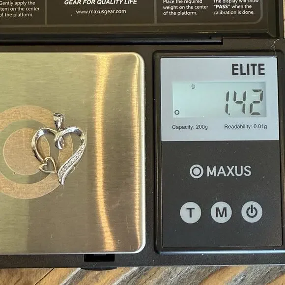 925 Sterling Silver / 10K Gold Real Diamond Double Heart Charm Pendant - Picture 11 of 12